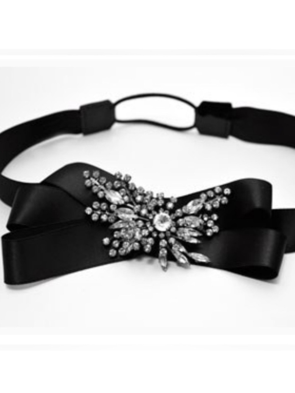 Jennifer Behr Black Ribbon Headband with Gunmetal
Crystal Spray